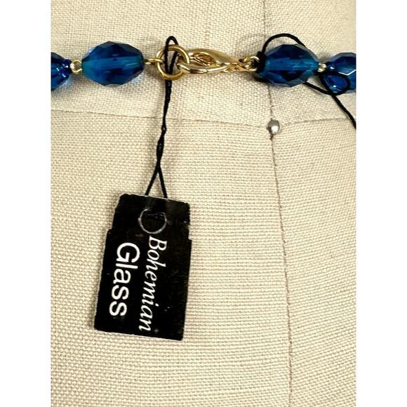 Bohemian Glass Necklace Blue With Original Tag Graduating Faceted Beads 24" - Picture 4 of 4